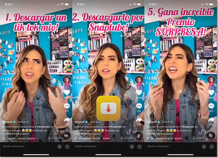 Ejemplo de un sorteo en TikTok con descarga de video