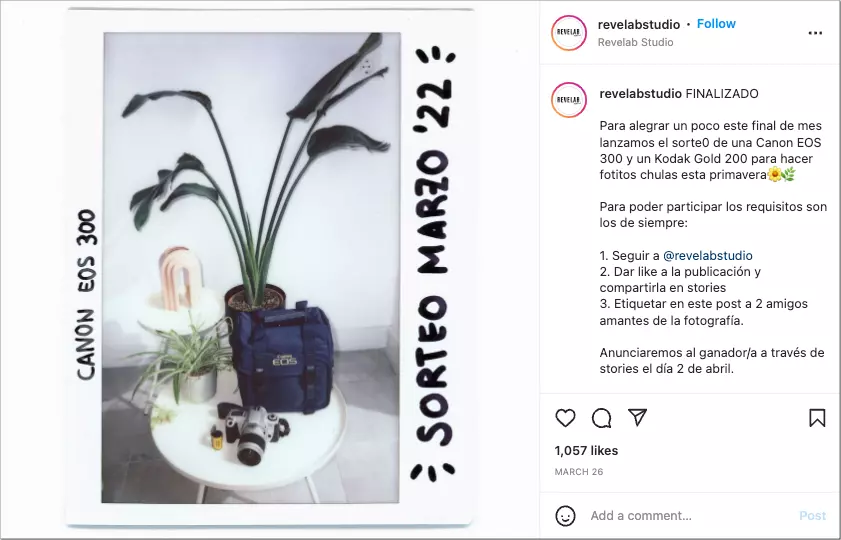 Example of Revelab Studio Instagram Giveaway that ran at the end of every month