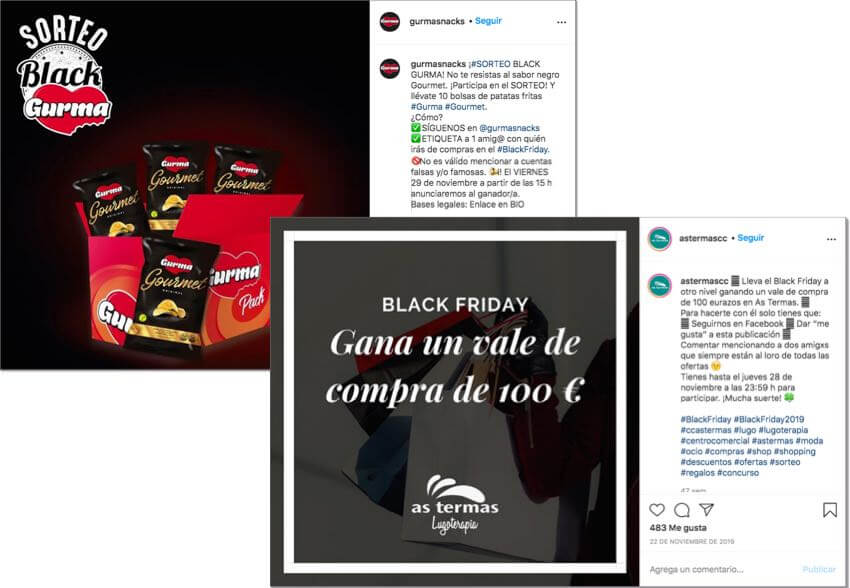 Promoción Black Friday: ejemplos de sorteos en instagram