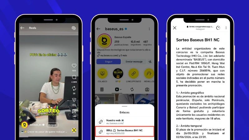 Example showing how to link to and present the terms and conditions for an Instagram giveaway