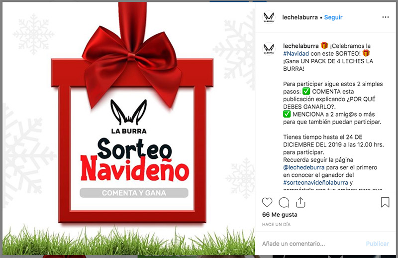 ejemplo de sorteos de Navidad en Instagram para fomentar el recuerdo de marca