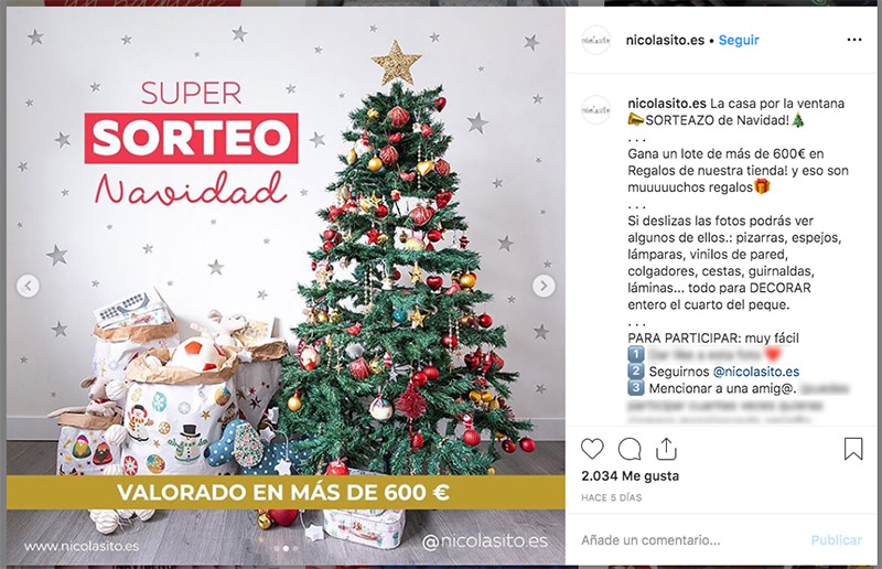 ejemplo de sorteo de Navidad en Instagram