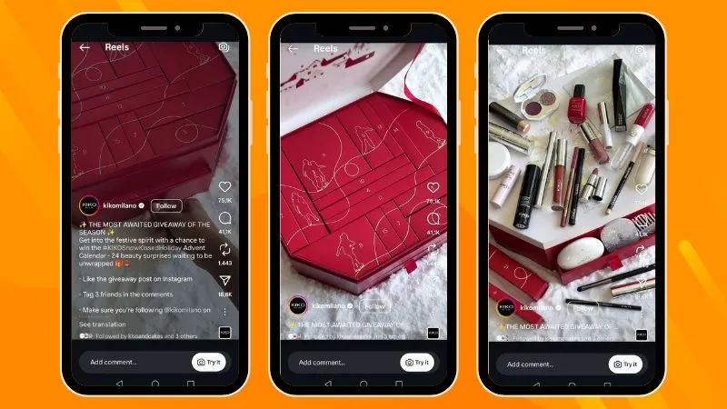 Ejemplo de sorteo en Reels de una marca