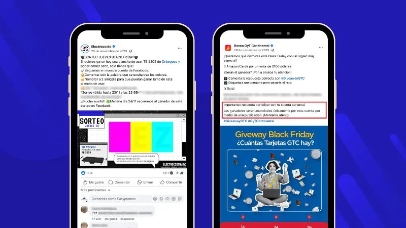 ejemplos de sorteos de comentarios en Facebook de Black Friday
