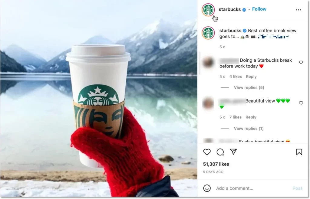 Example of user-generated content being reused by Starbucks