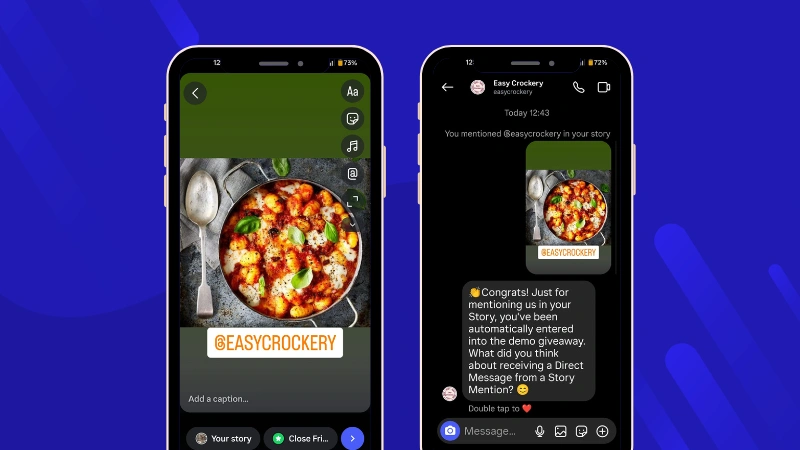 Example of a Story mention triggering a DM