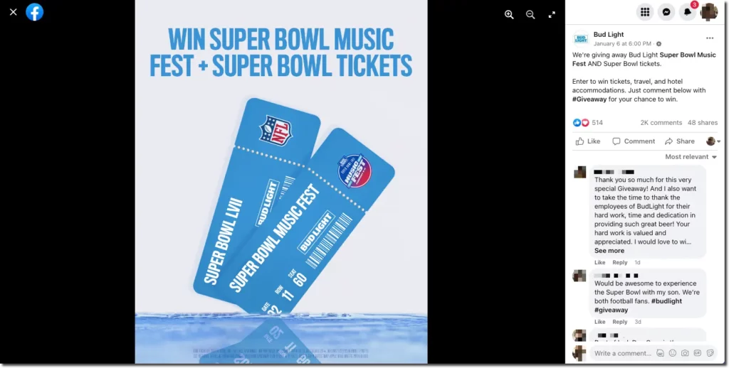 Super Bowl Promotion Facebook Giveaway