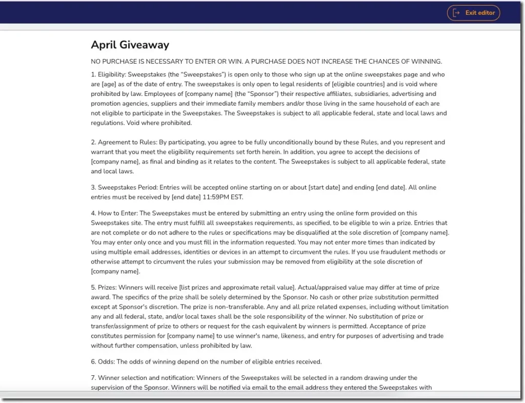 Terms & Conditions Generator for Giveaways & Online Contests