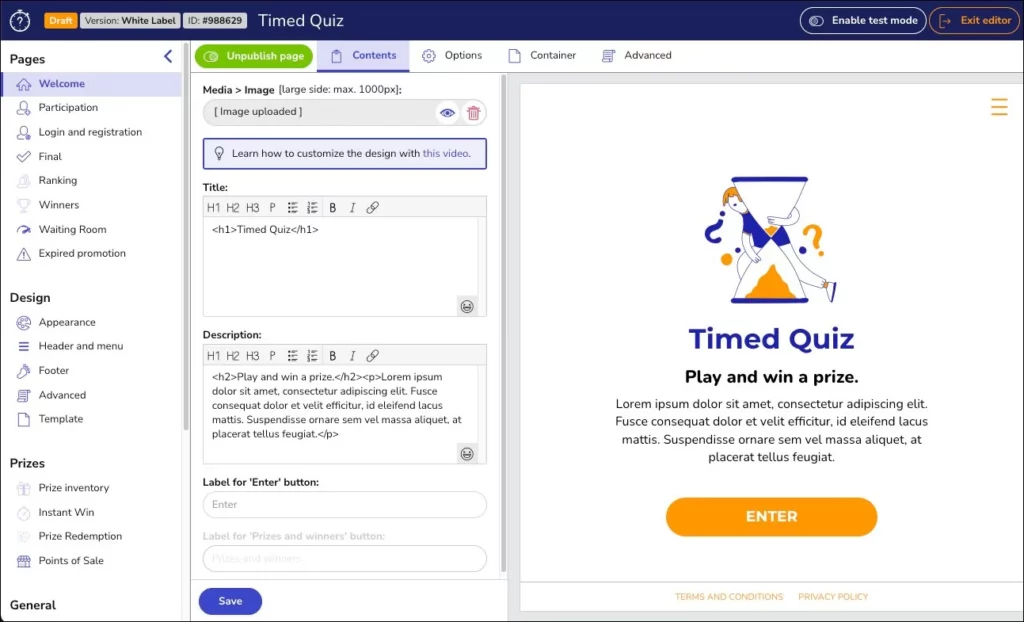 timed quiz editor