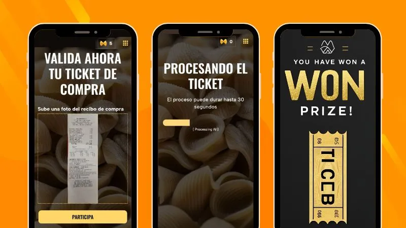Ejemplo de promoción de ticket dorado con tickets de compra