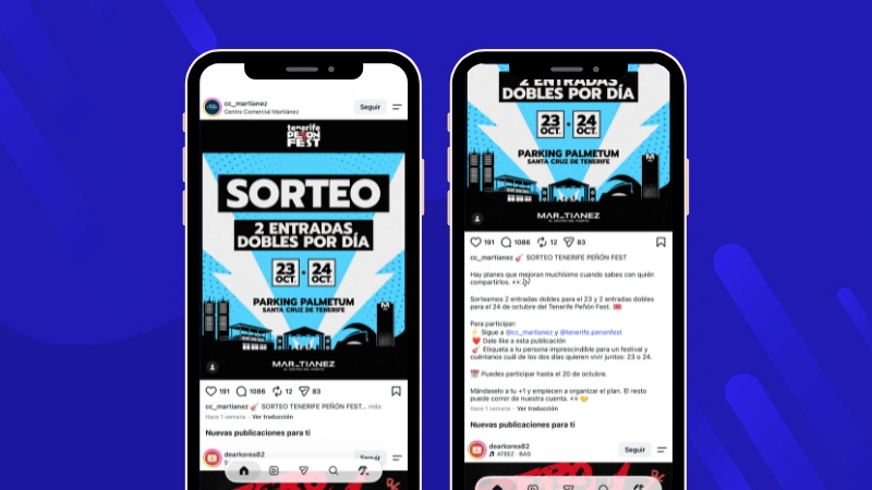Ejemplo de sorteo de entradas según el día elegido de Centro Comercial Martiánez.