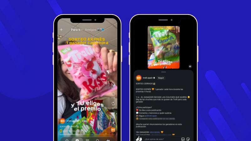 Ejemplo de sorteo exprés en Instagram, con sorteos durante 4 horas en el mismo post.