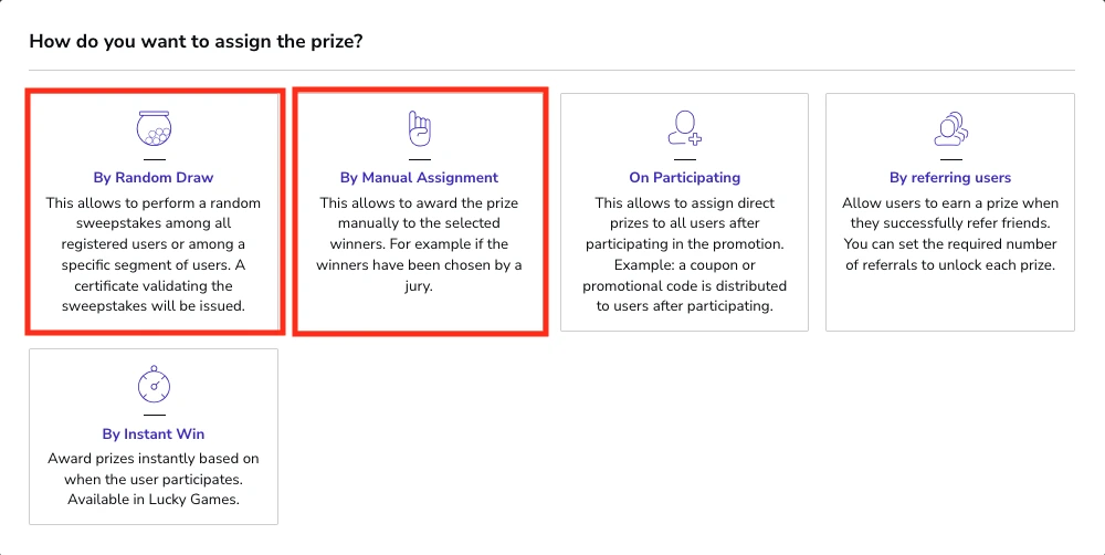 Winner selection options to choose winners for a social media contest