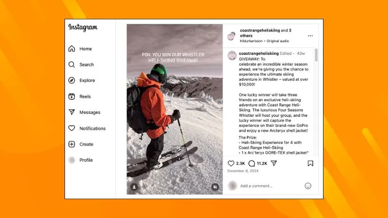 Winter giveaway for a skiing adventure example